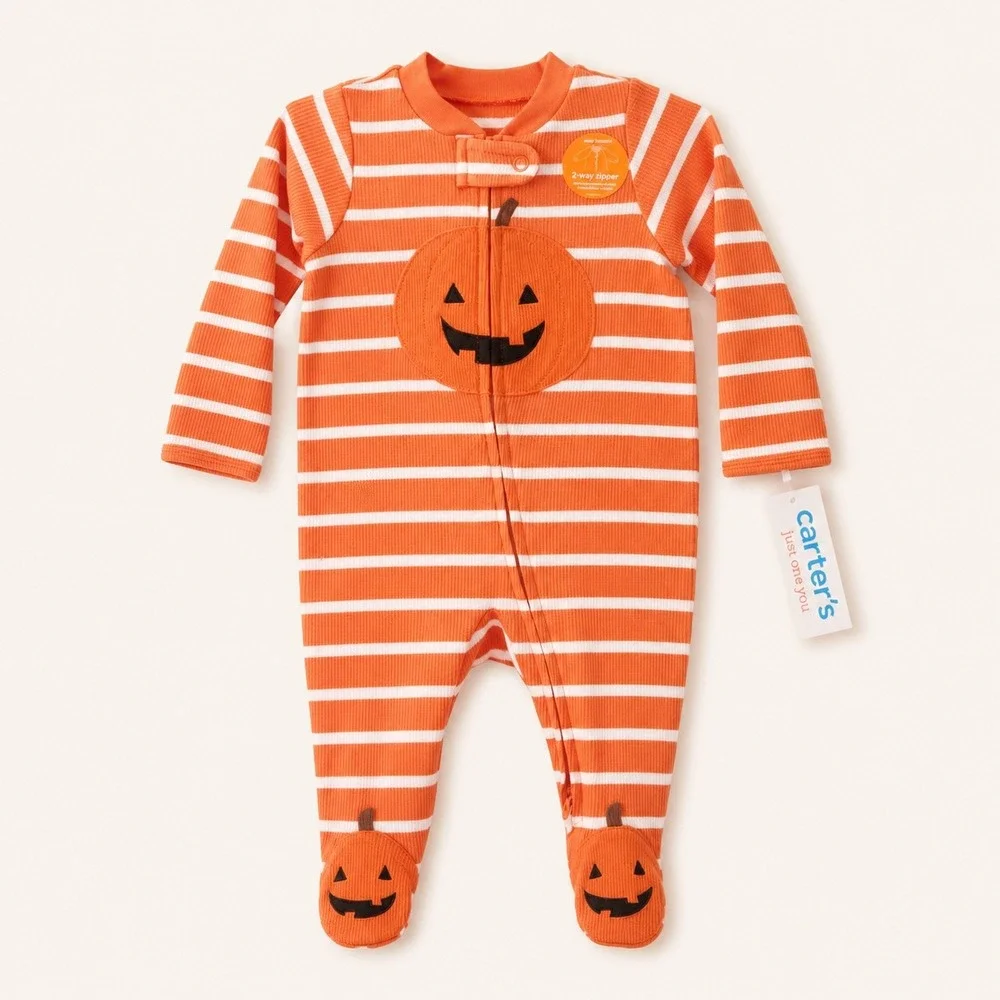 Carters Just One You Baby 3M Halloween Pumpkin Waffle Knit 2-Way Zip Sleeper